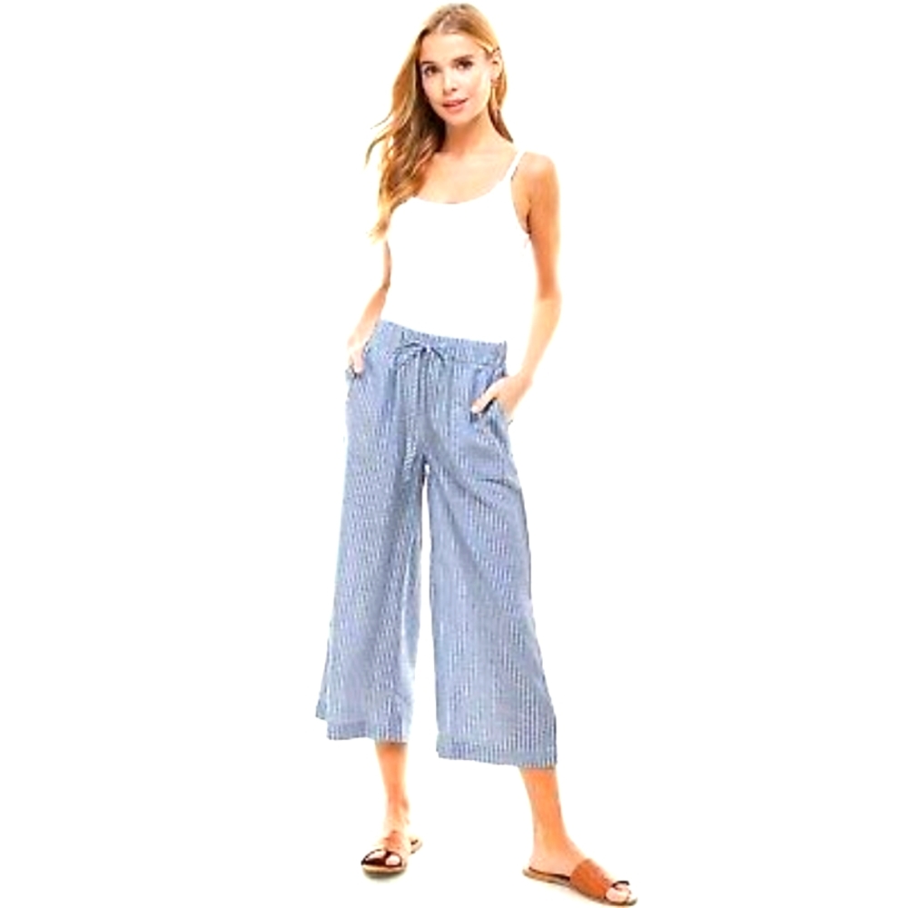 Womens Blue Daydripper Stripe THREAD & SUPPLY Wide Leg Crop Pants XXL